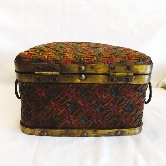 2 Bombay Company Nesting Half Moon Wicker Chests-Brushed Brass Trim - Picture 7 of 16